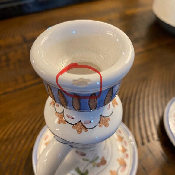 Lis Ceramica set of 2 hand painted floral ceramic candlestick holders Brazil - Picture 9 of 9